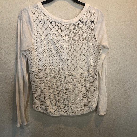 Free People patchwork Lacey back crochet ivory long sleeve top size small - Picture 7 of 8
